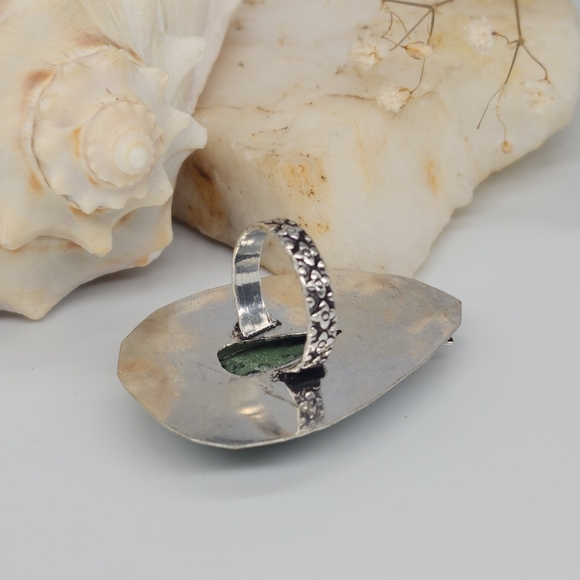 Genuine Green Ruby Zoisite /Anyolite/ Stone Silver 925 Ring - Picture 5 of 11
